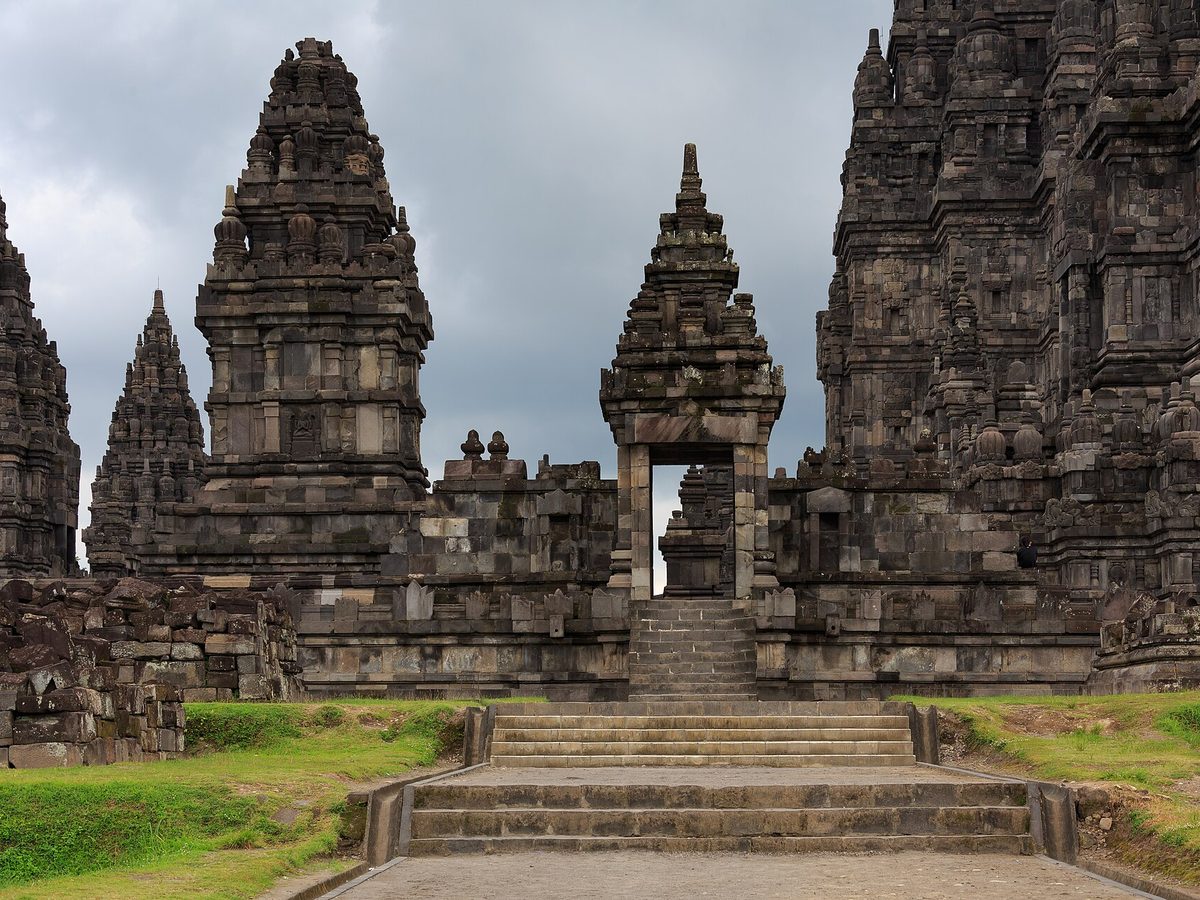 The spires of the Prambanan Hindu temple complex near Yogyakarta