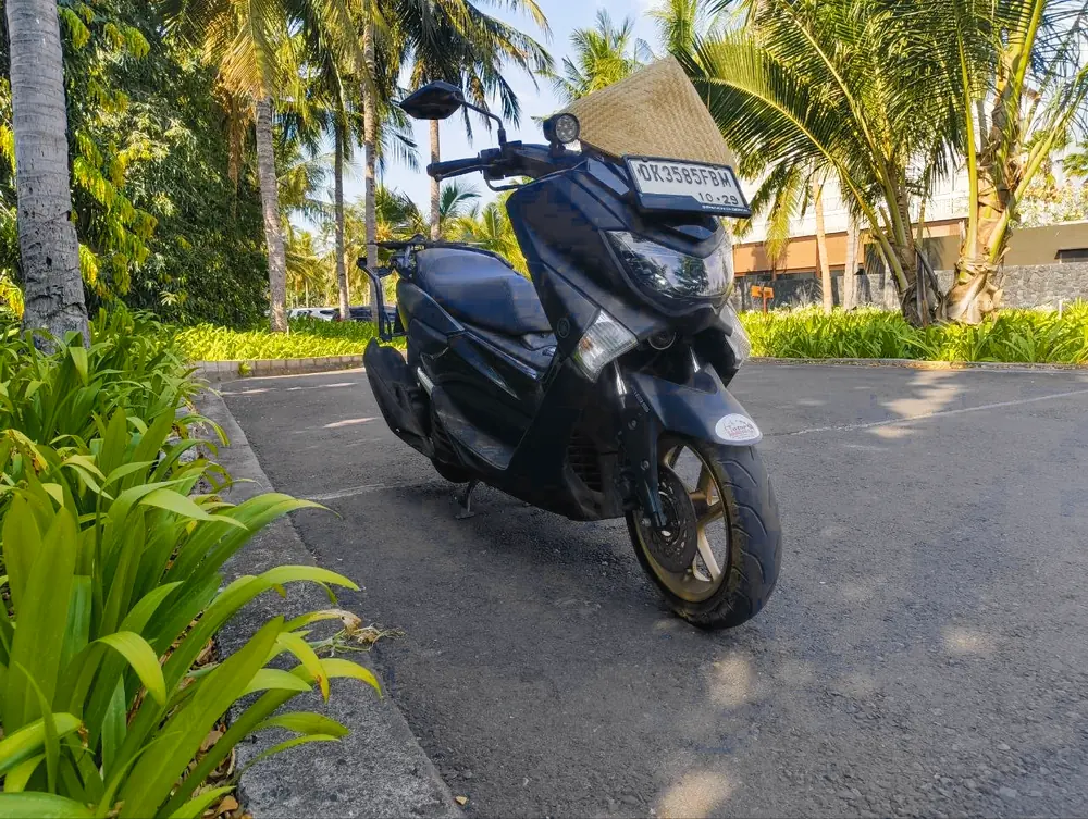 The NMax seen from the front left on a palm-lined road
